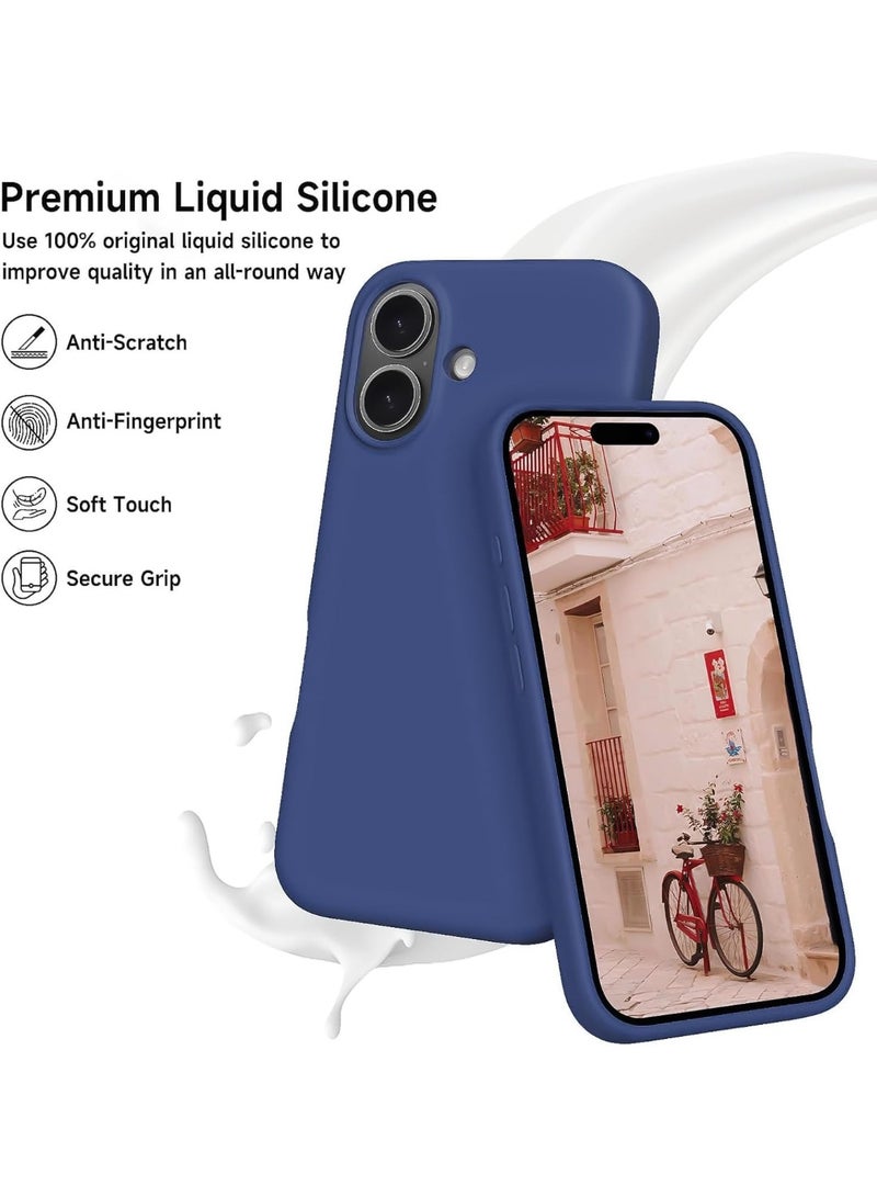 متوافق مع غطاء هاتف آيفون 16، مقاس 6.1 بوصة، نحيف، مصنوع من السيليكون السائل، 4 طبقات، مطاط جل ناعم، غطاء حماية للهاتف مقاوم للصدمات مع بطانة من الألياف الدقيقة المضادة للخدش (أزرق) - Image 5